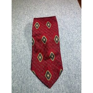 J.Z. Richards Red with Gold Geometric Pattern 100% Silk Tie